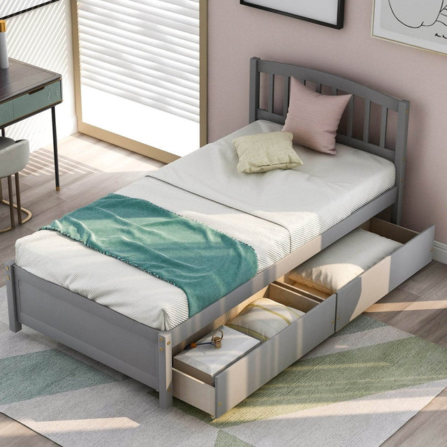 Twin Solid Wood Platform Bed Frame With Storage Drawers - Omega Lifestyles