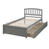 Twin Solid Wood Platform Bed Frame With Storage Drawers - Driftwood - Omega Lifestyles