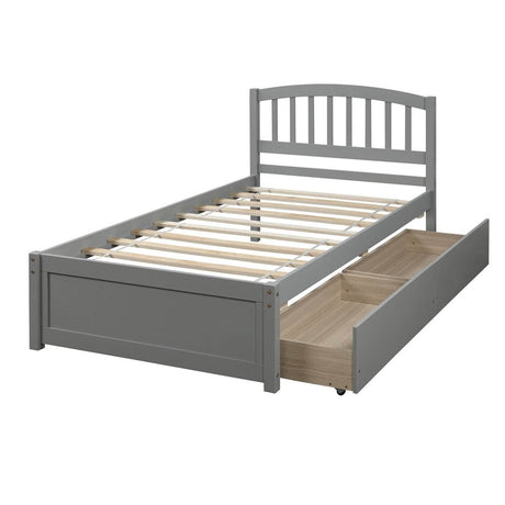 Twin Solid Wood Platform Bed Frame With Storage Drawers - Driftwood - Omega Lifestyles