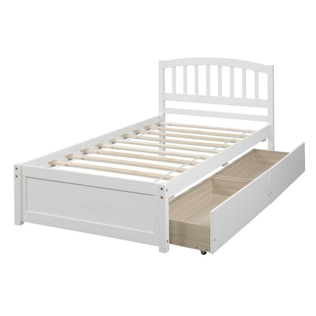 Twin Solid Wood Platform Bed Frame With Storage Drawers - Driftwood - Omega Lifestyles