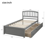 Twin Solid Wood Platform Bed Frame With Storage Drawers - Driftwood - Omega Lifestyles