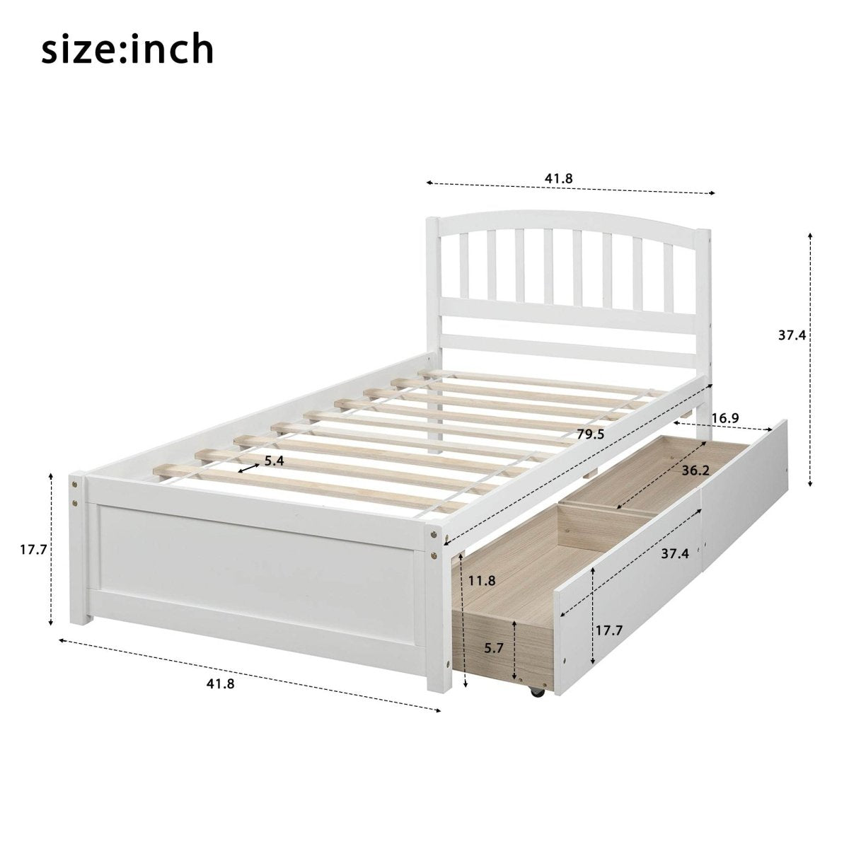 Twin Solid Wood Platform Bed Frame With Storage Drawers - Driftwood - Omega Lifestyles