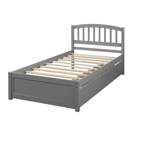 Twin Solid Wood Platform Bed Frame With Storage Drawers - Driftwood - Omega Lifestyles