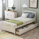 Twin Solid Wood Platform Bed Frame With Storage Drawers - Driftwood - Omega Lifestyles