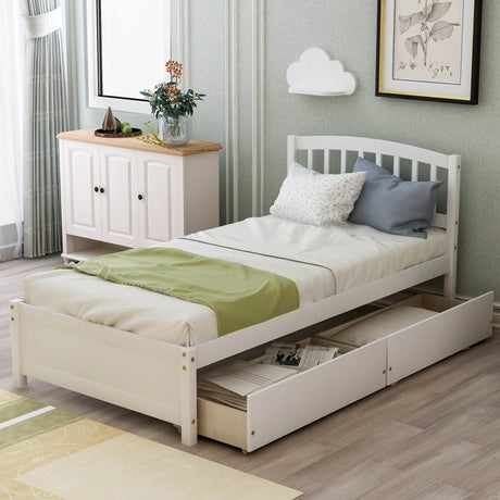 Twin Solid Wood Platform Bed Frame With Storage Drawers - Driftwood - Omega Lifestyles