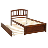Twin Solid Wood Platform Bed With Trundle Walnut - Driftwood - Omega Lifestyles