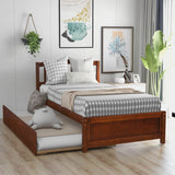 Twin Solid Wood Platform Bed With Trundle Walnut - Driftwood - Omega Lifestyles