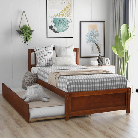 Twin Solid Wood Platform Bed With Trundle Walnut - Driftwood - Omega Lifestyles