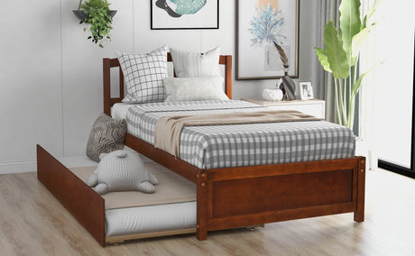 Twin Solid Wood Platform Bed With Trundle Walnut - Driftwood - Omega Lifestyles