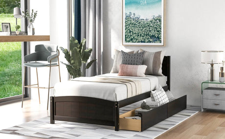 Twin Solid Wood Platform Bed With Two Drawers - Driftwood - Omega Lifestyles