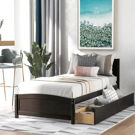 Twin Solid Wood Platform Bed With Two Drawers - Driftwood - Omega Lifestyles