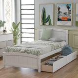 Twin Solid Wood Platform Bed With Two Drawers - Driftwood - Omega Lifestyles
