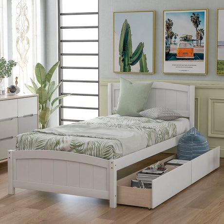 Twin Solid Wood Platform Bed With Two Drawers - Driftwood - Omega Lifestyles