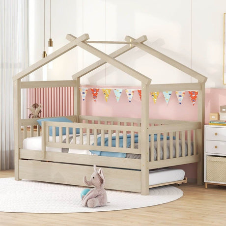 Twin Wooden House Daybed With Trundle Storage - Sleep Galleria