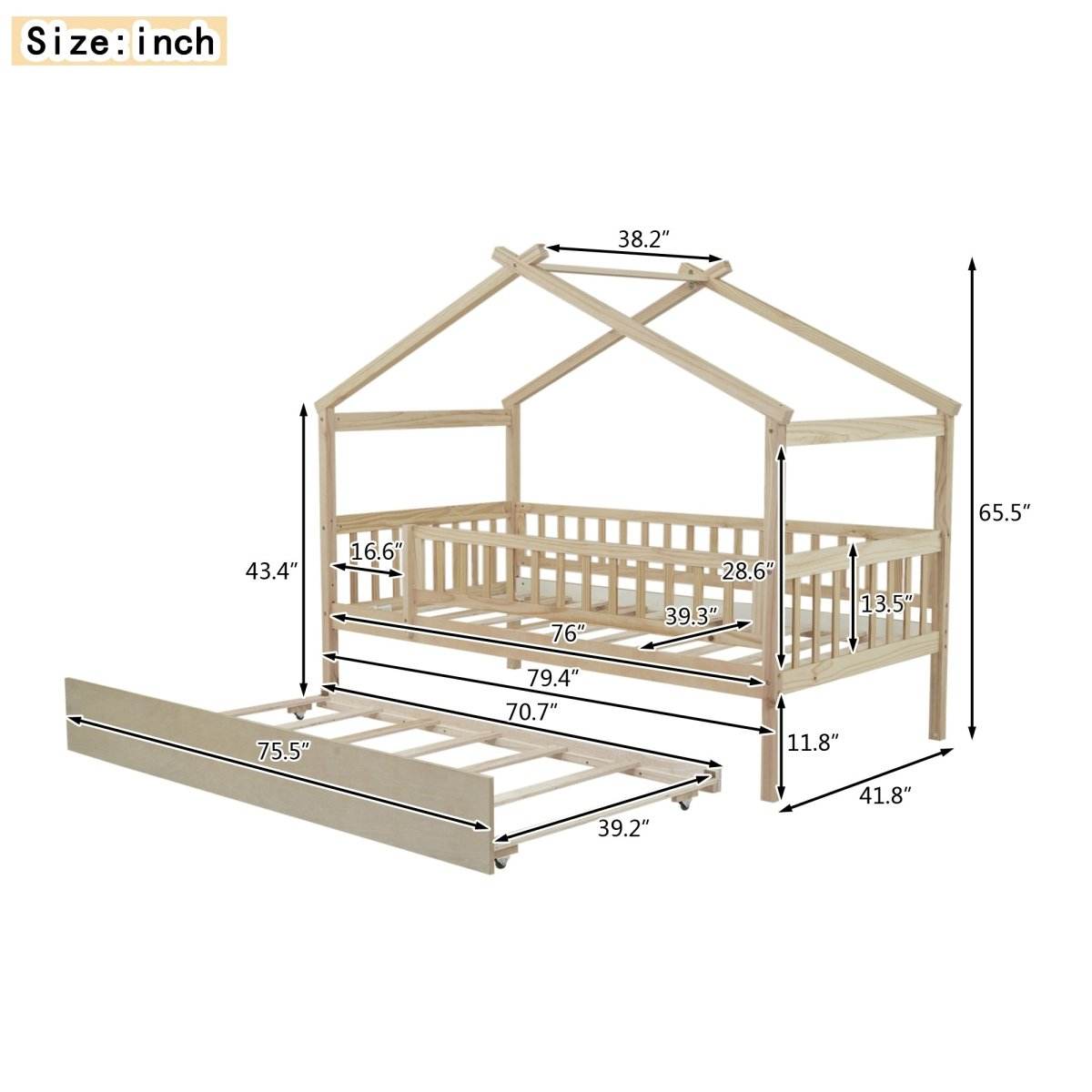 Twin Wooden House Daybed With Trundle Storage - Sleep Galleria