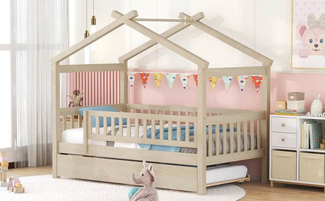 Twin Wooden House Daybed With Trundle Storage - Sleep Galleria