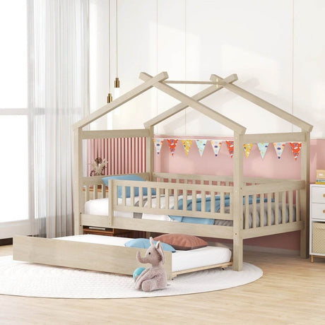 Twin Wooden House Daybed With Trundle Storage - Sleep Galleria