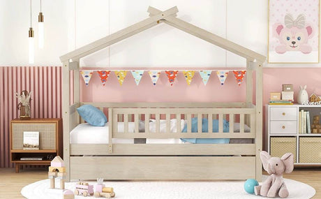 Twin Wooden House Daybed With Trundle Storage - Sleep Galleria