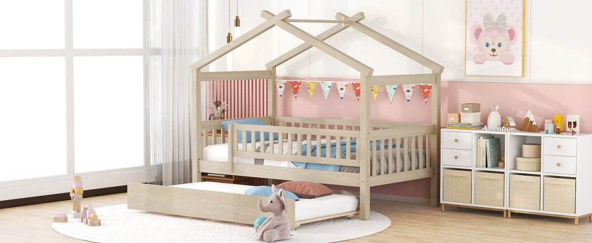 Twin Wooden House Daybed With Trundle Storage - Sleep Galleria