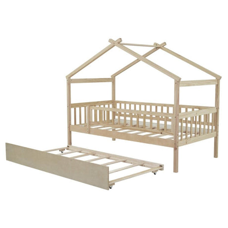 Twin Wooden House Daybed With Trundle Storage - Sleep Galleria