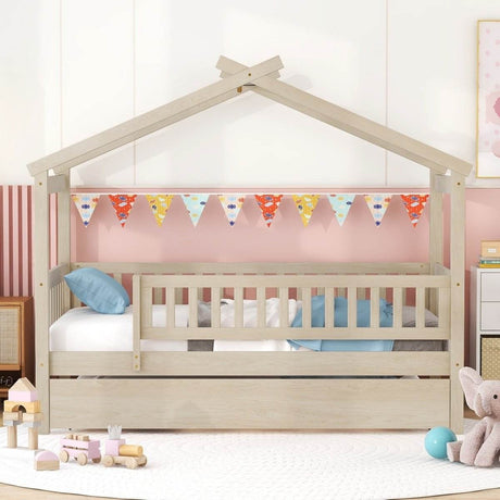 Twin Wooden House Daybed With Trundle Storage - Sleep Galleria