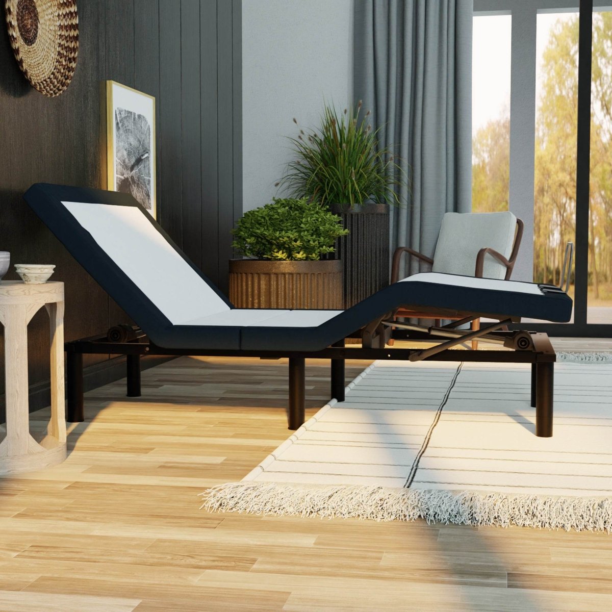 Twin XL Adjustable Base Zero Clearance Wireless Remote Bed Frame - Driftwood - Omega Lifestyles