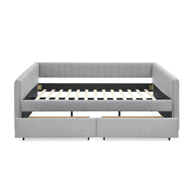 Upholstered Linen Daybed With Two Storage Drawers - Omega Lifestyles