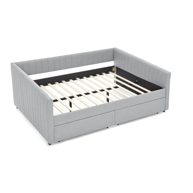 Upholstered Linen Daybed With Two Storage Drawers - Omega Lifestyles