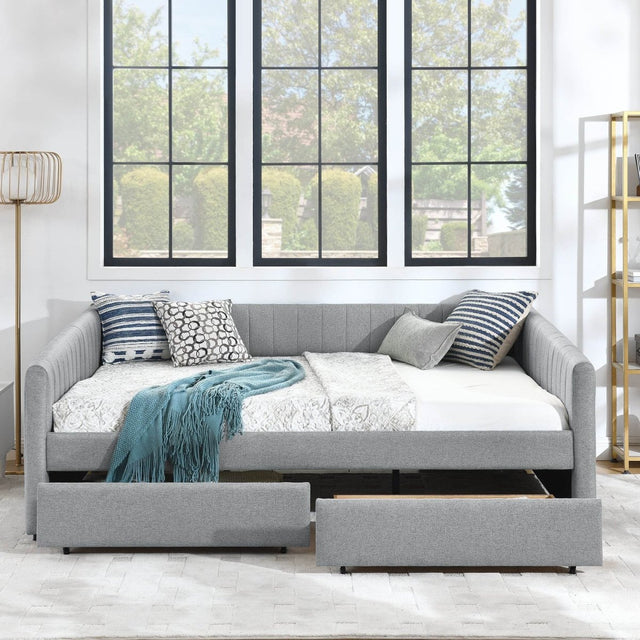 Upholstered Linen Daybed With Two Storage Drawers - Omega Lifestyles