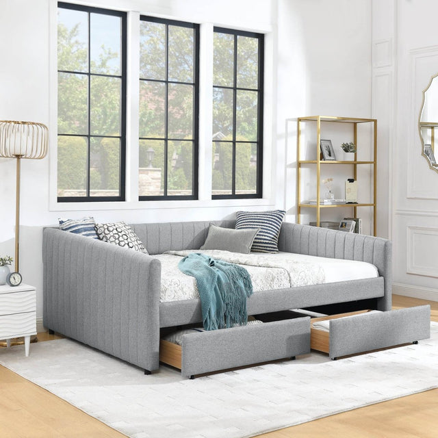 Upholstered Linen Daybed With Two Storage Drawers - Omega Lifestyles