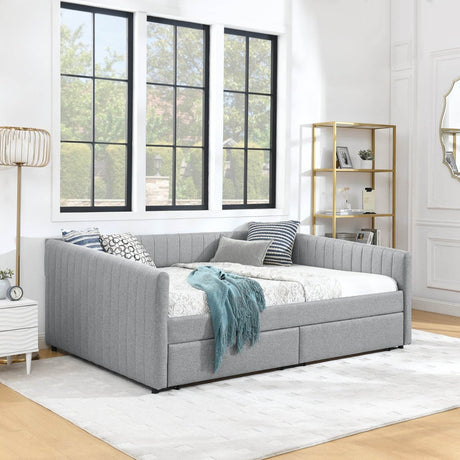 Upholstered Linen Daybed With Two Storage Drawers - Sleep Galleria
