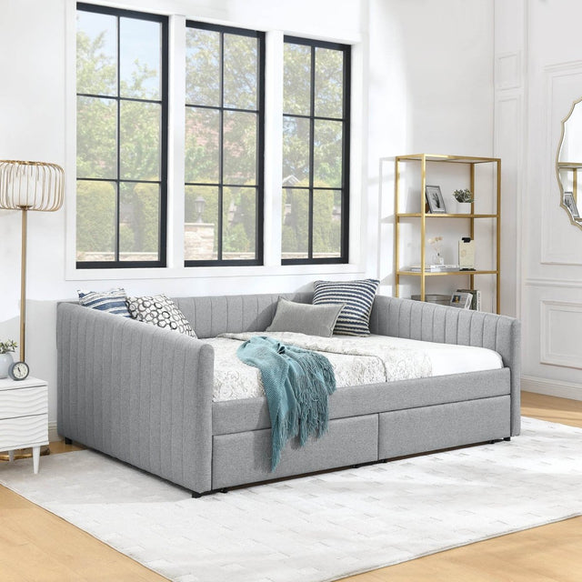 Upholstered Linen Daybed With Two Storage Drawers - Omega Lifestyles