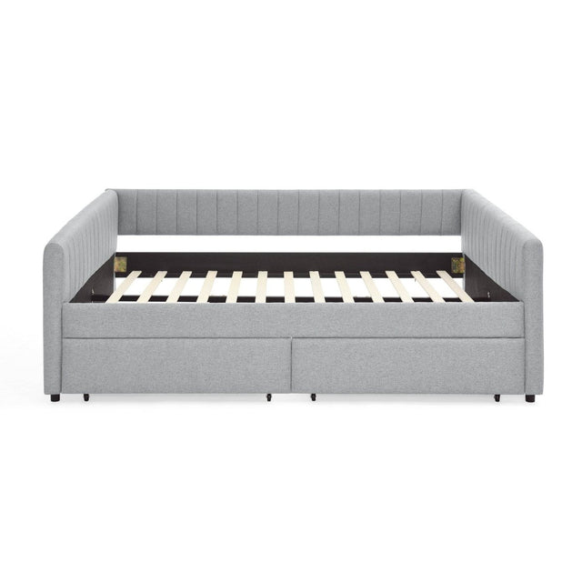 Upholstered Linen Daybed With Two Storage Drawers - Omega Lifestyles