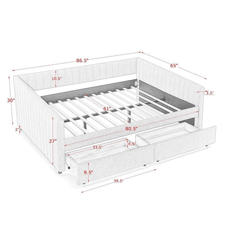 Upholstered Linen Daybed With Two Storage Drawers - Sleep Galleria