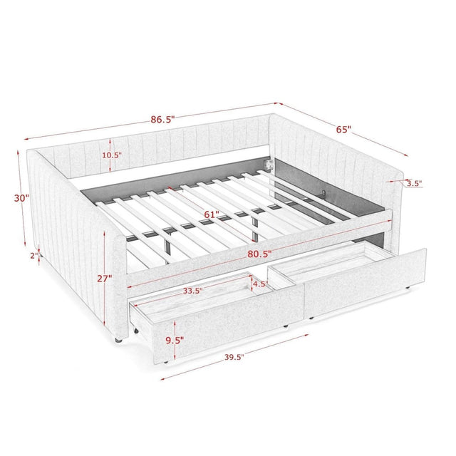 Upholstered Linen Daybed With Two Storage Drawers - Omega Lifestyles