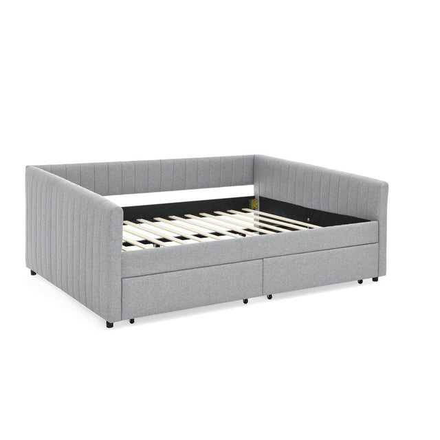 Upholstered Linen Daybed With Two Storage Drawers - Omega Lifestyles