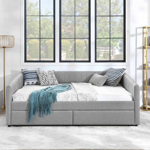Upholstered Linen Daybed With Two Storage Drawers - Omega Lifestyles