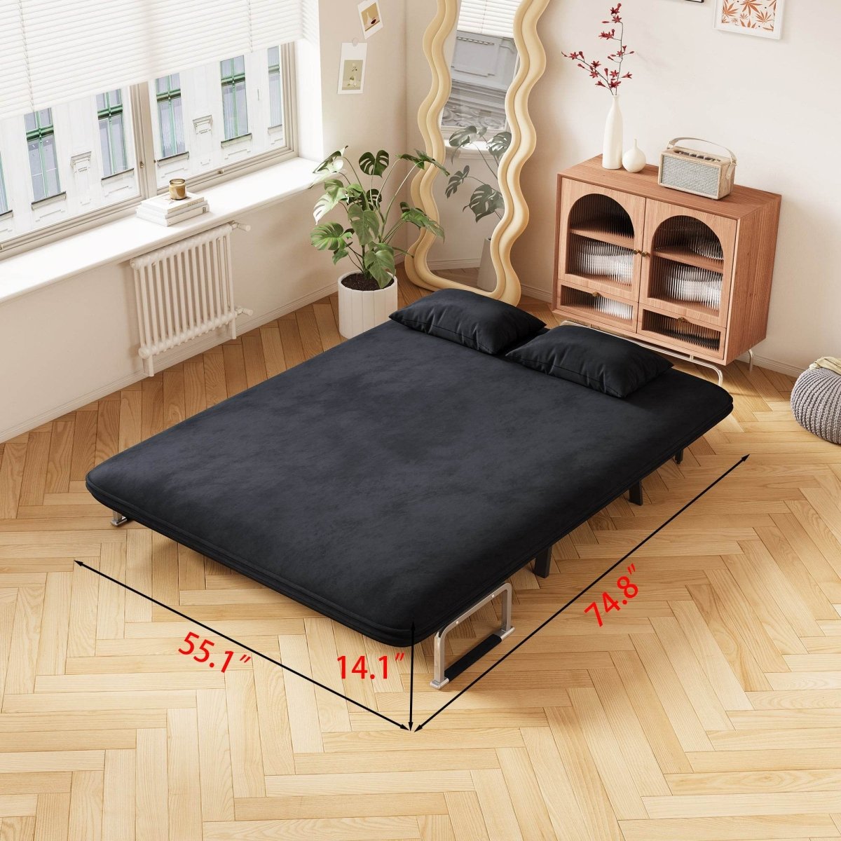 Velvet Convertible 55 - Inch Tri - Fold Sleeper Sofa Bed - Driftwood - Omega Lifestyles