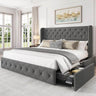 Velvet Upholstered Platform Bed Frame With Storage Drawers - Omega Lifestyles