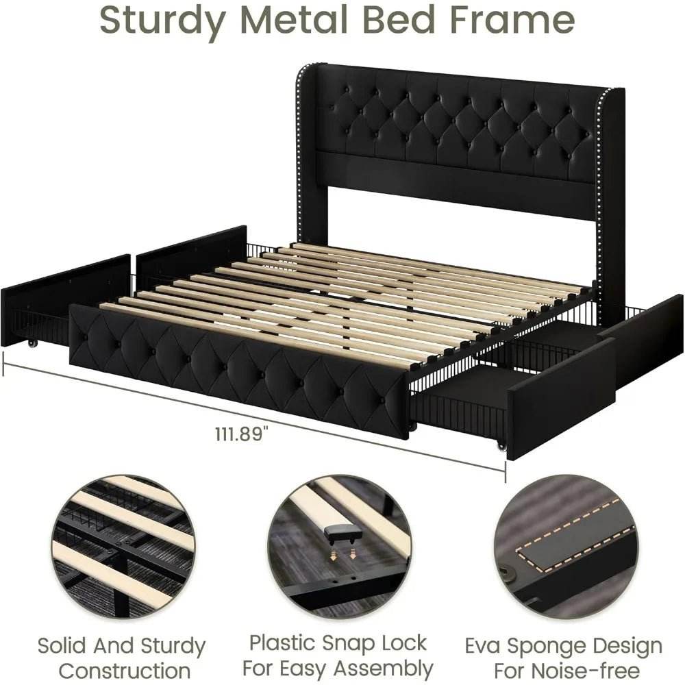 Velvet Upholstered Platform Bed Frame With Storage Drawers - Omega Lifestyles