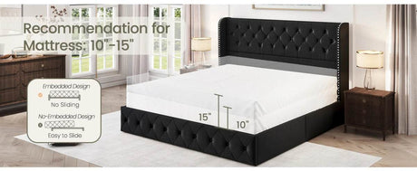 Velvet Upholstered Platform Bed Frame With Storage Drawers - Omega Lifestyles