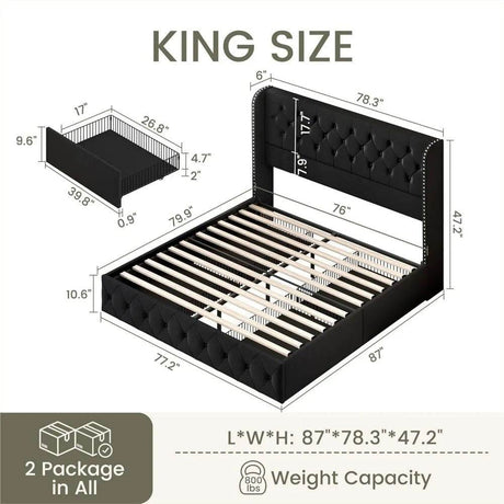 Velvet Upholstered Platform Bed Frame With Storage Drawers - Omega Lifestyles