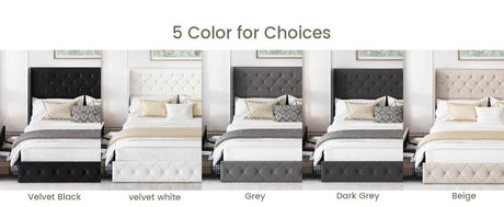 Velvet Upholstered Platform Bed Frame With Storage Drawers - Omega Lifestyles