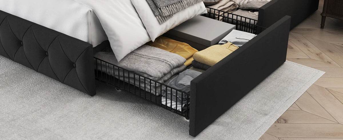 Velvet Upholstered Platform Bed Frame With Storage Drawers - Omega Lifestyles
