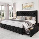 Velvet Upholstered Platform Bed Frame With Storage Drawers - Omega Lifestyles
