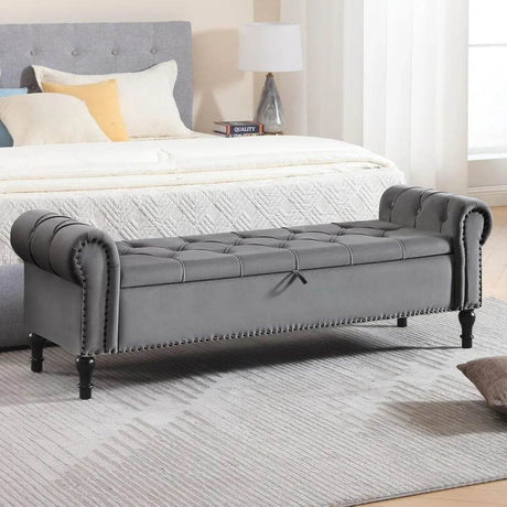 Velvet Upholstered Storage Bench - Omega Lifestyles