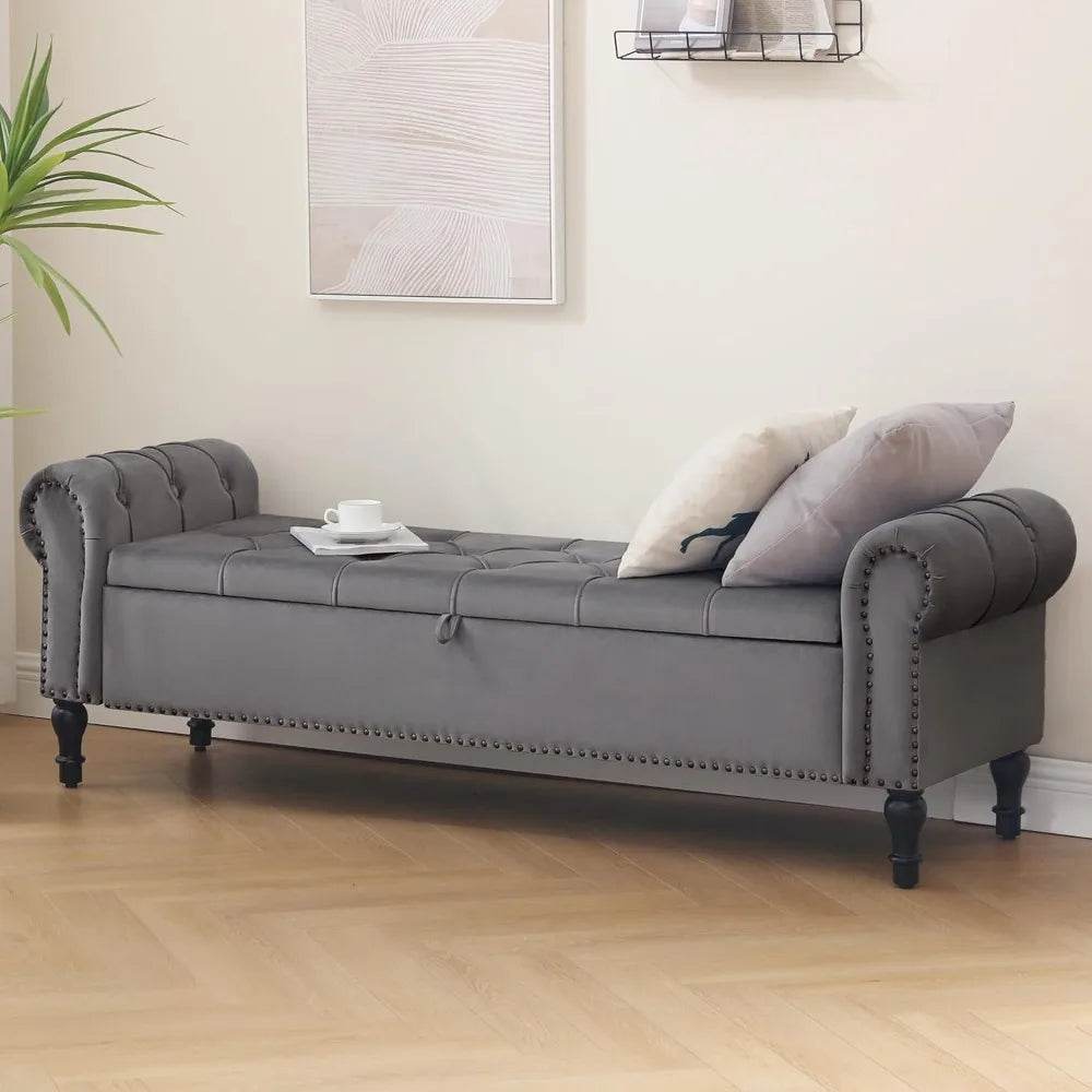 Velvet Upholstered Storage Bench - Omega Lifestyles