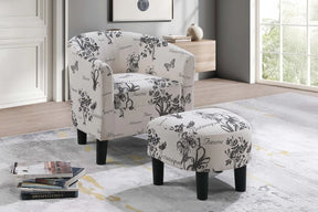 Vintage-Print Fabric Accent Chair With Ottoman Set - Omega Lifestyles