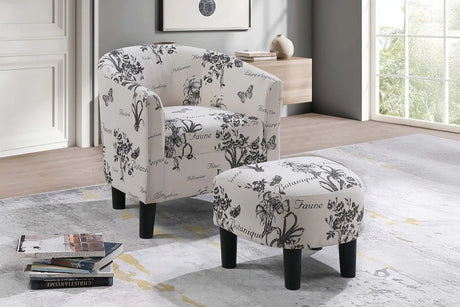 Vintage-Print Fabric Accent Chair With Ottoman Set - Omega Lifestyles