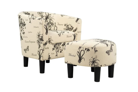 Vintage-Print Fabric Accent Chair With Ottoman Set - Omega Lifestyles